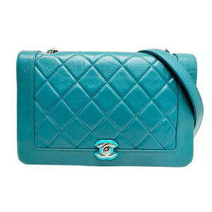CHANEL Matelasse Chain Shoulder Bag Leather Turquoise Blue